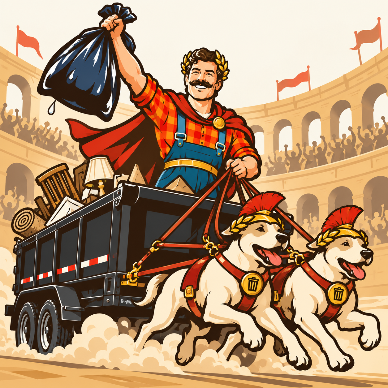 Daddy and his chariot crew hauling a load of junk